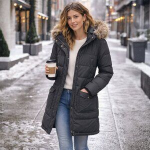 🧥 Lands’ End Women’s Goose Down Parka – Faux Fur Hood – Size M (10–12)